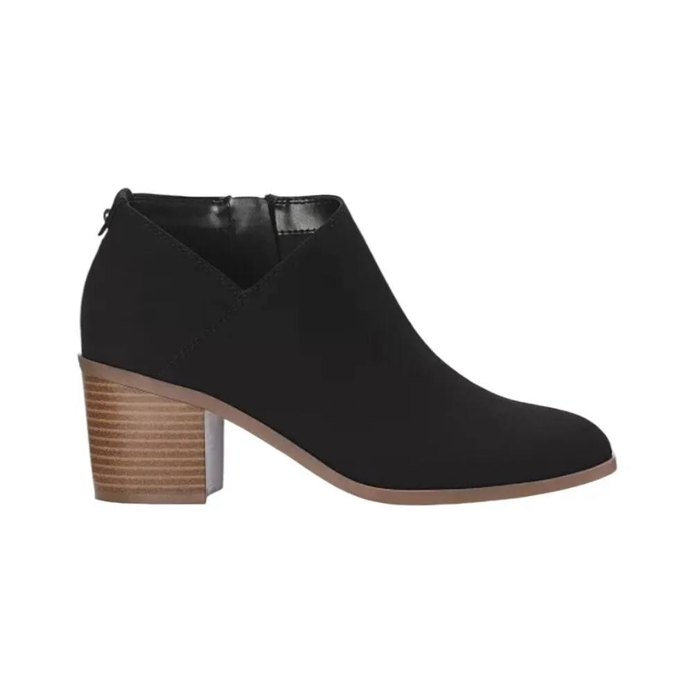 NWOB Style & Co Felaa Black Bootie Asymmetrical V‑Notch Round Toe Block Heel 7